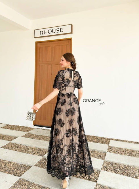 ORANGE JUICE  Black Lacey Maxi Dress